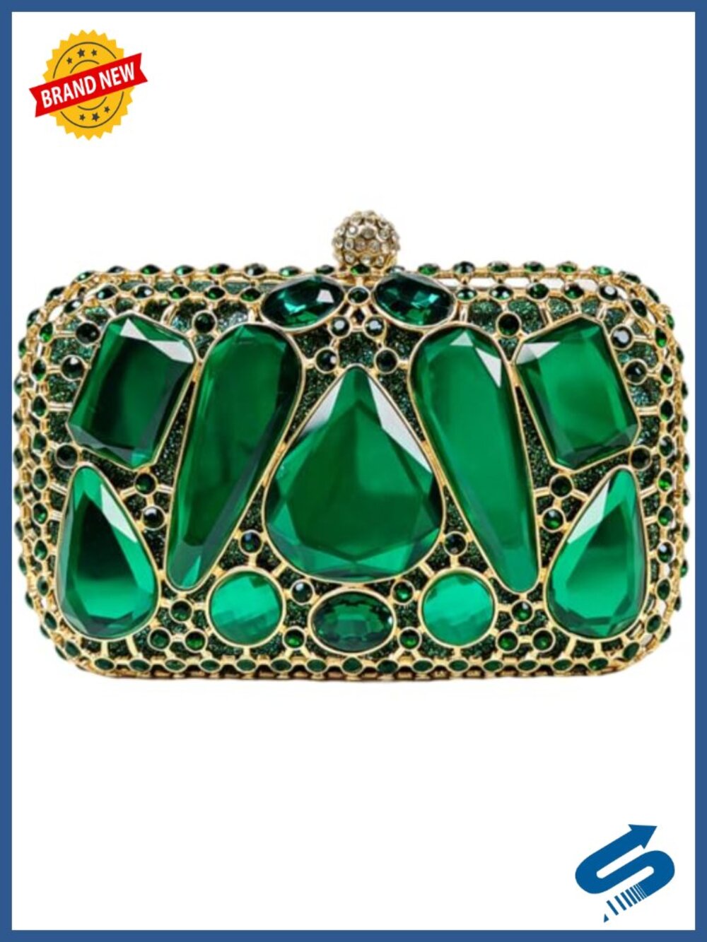 Rhinestone Gem Clutch Evening Bag Detachable Chain Formal Purse